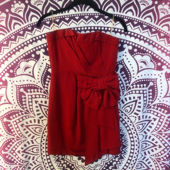 Forever 21 Formal Strapless Mini Dress Red Bow Ribbon XS - Picture 2 of 7